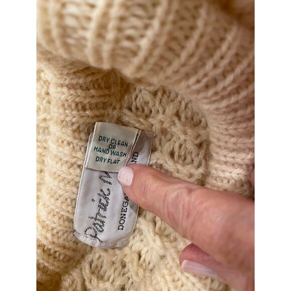 Patrick Malin 100% Pure Wool Fishermen's Thick Sweater Cable Knit Cream Mens L - Picture 7 of 10